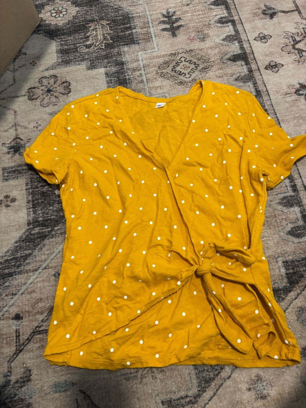 Old Navy Mustard Yellow Polka Dot Tie-Front Tee